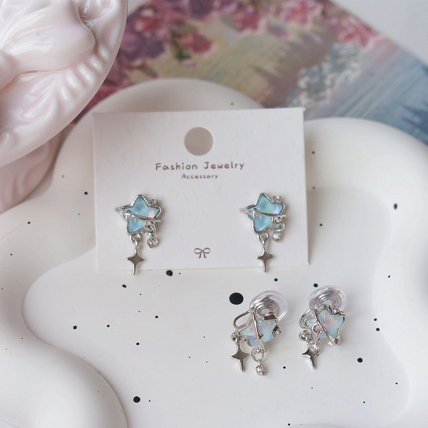 / On Earring Star Rhinestone Drop Clip