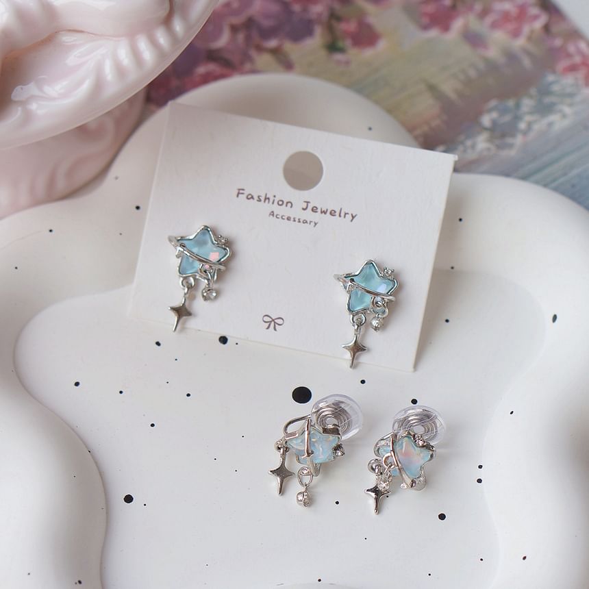 / On Earring Star Rhinestone Drop Clip