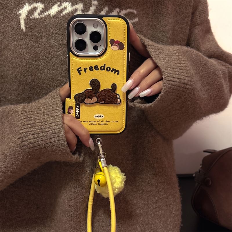 Strap Embroidered Dog Phone Case Set /