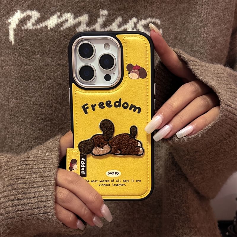 Strap Embroidered Dog Phone Case Set /