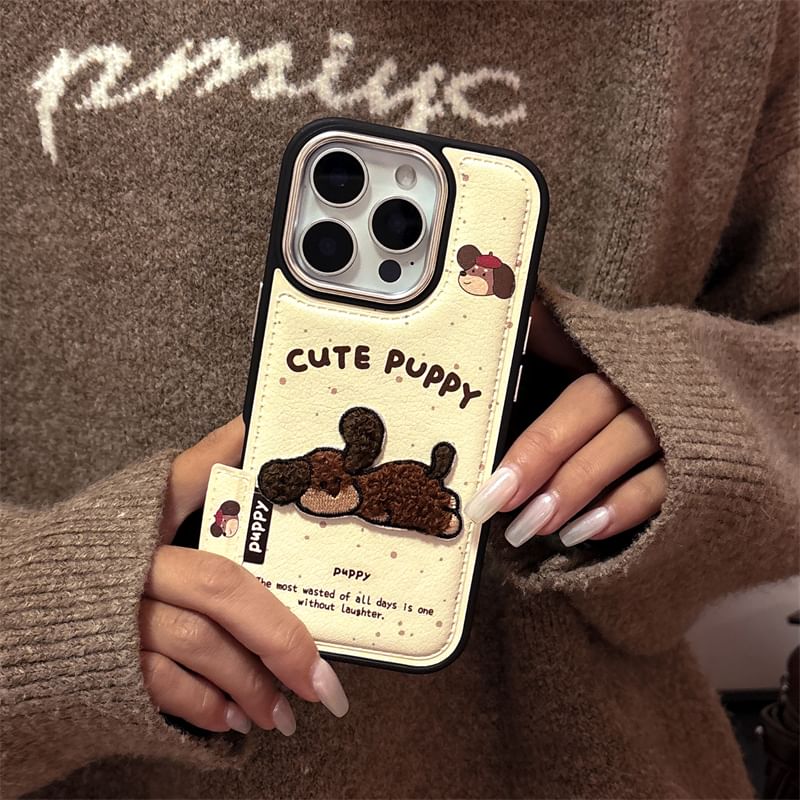 Strap Embroidered Dog Phone Case Set /