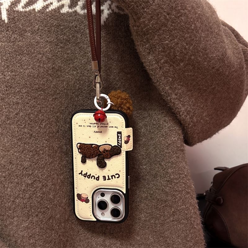Strap Embroidered Dog Phone Case Set /