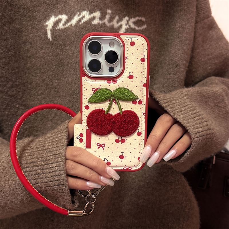 / Case Phone Embroidered Cherry Strap Set