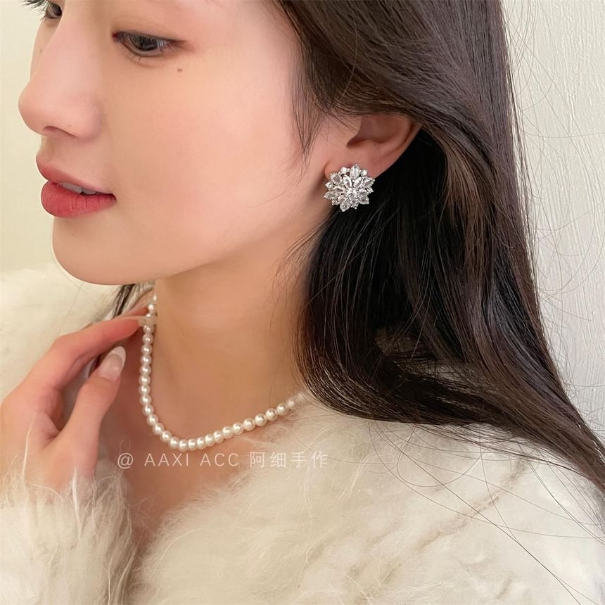 Rhinestone Earring Stud Flower
