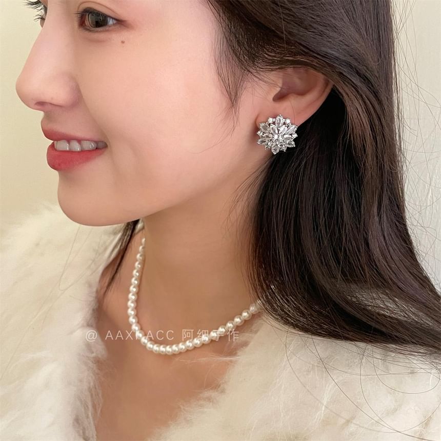 Rhinestone Earring Stud Flower