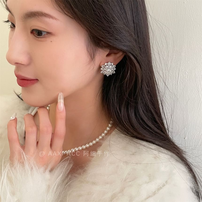 Rhinestone Earring Stud Flower
