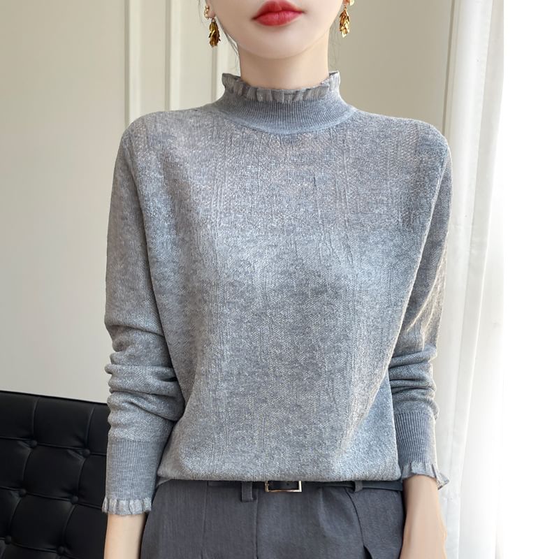 Long-Sleeve Mock Neck Lace Top