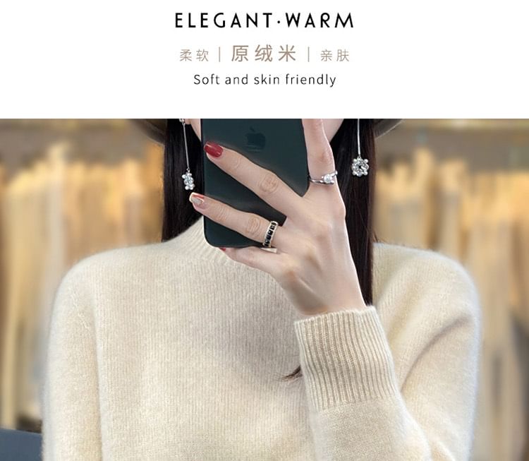Long-Sleeve Mock Neck Plain Knit Top