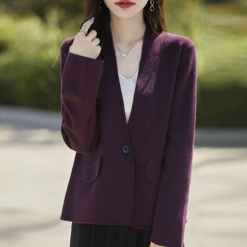 V-Neck One Buttoned Plain Blazer