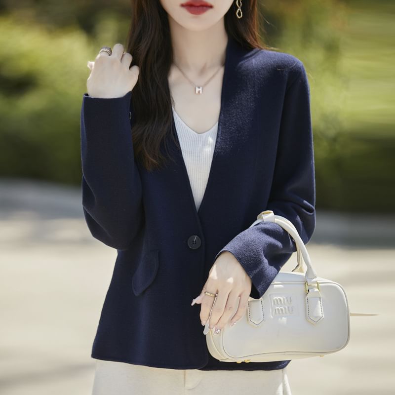 V-Neck One Buttoned Plain Blazer