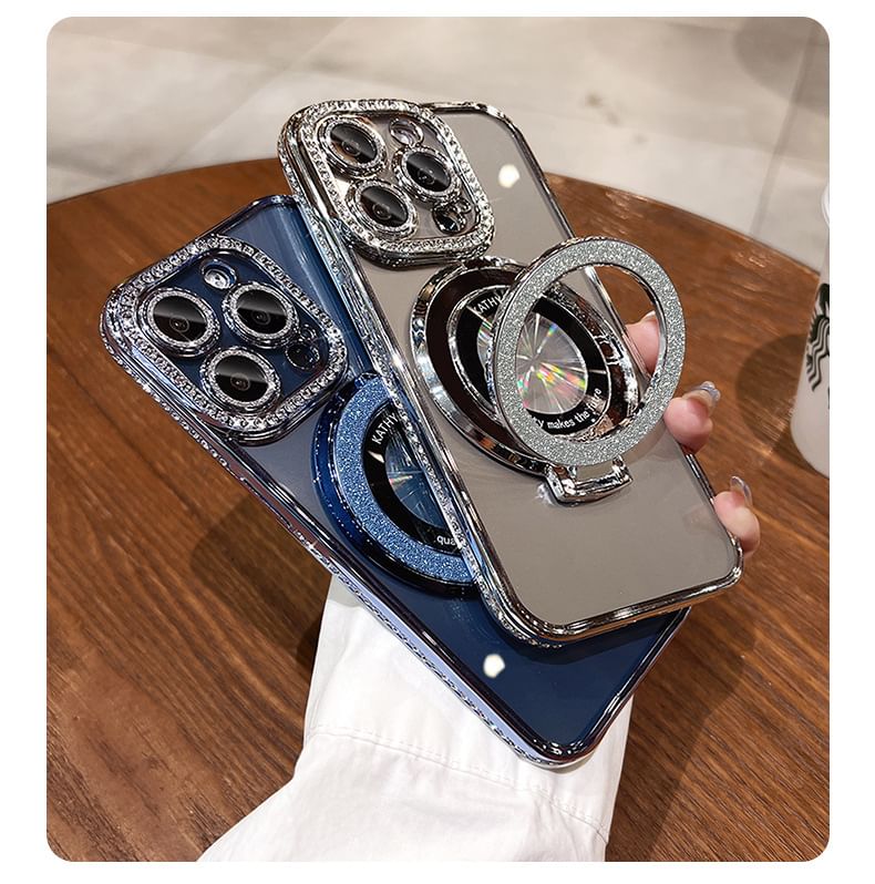 MagSafe) with Rhinestone Stand (Compatible Case Magnetic Transparent Phone