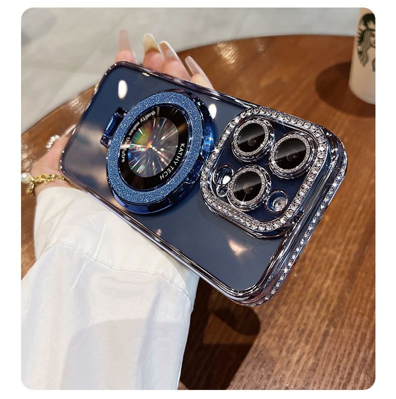 MagSafe) with Rhinestone Stand (Compatible Case Magnetic Transparent Phone