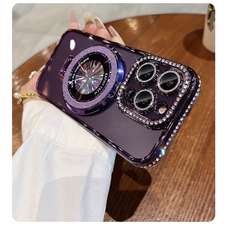 MagSafe) with Rhinestone Stand (Compatible Case Magnetic Transparent Phone