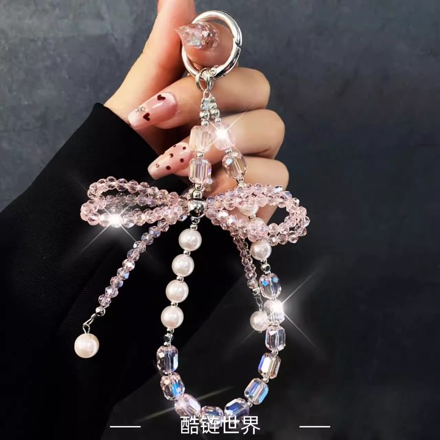 Faux Bow Crystal Pad Pearl Phone Strap Lanyard with