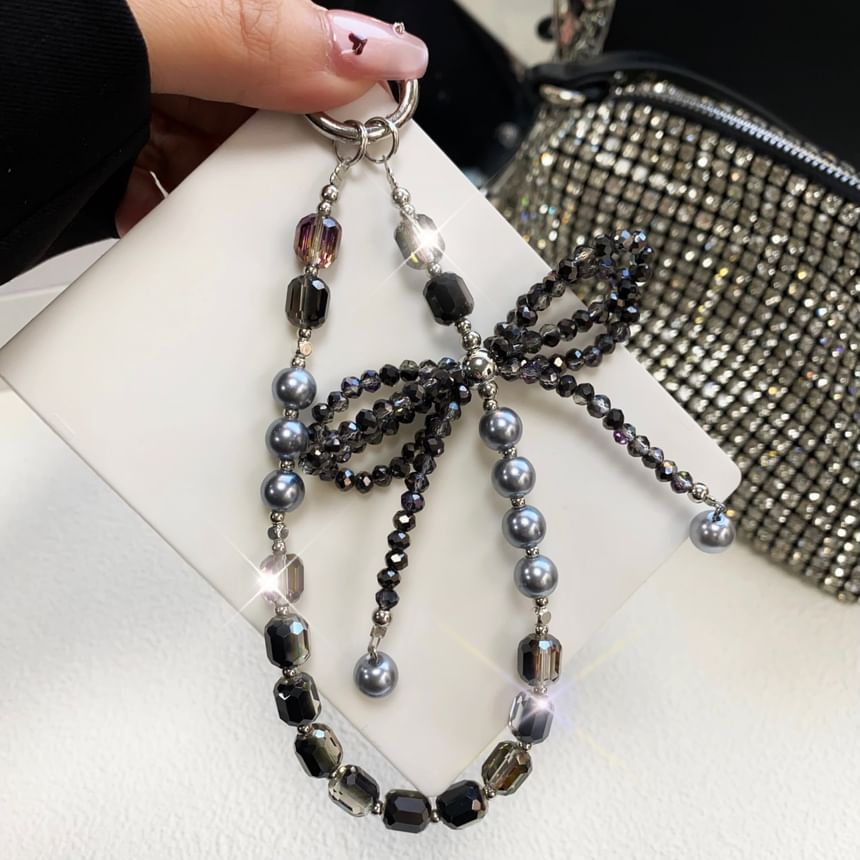 Faux Bow Crystal Pad Pearl Phone Strap Lanyard with