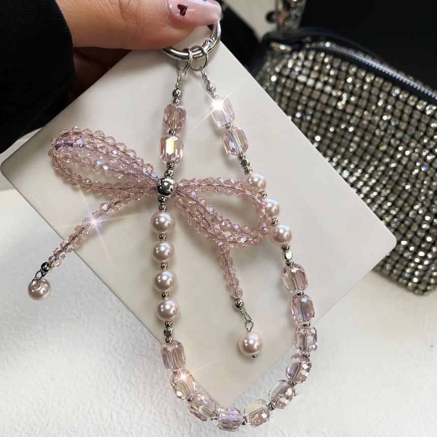 Faux Bow Crystal Pad Pearl Phone Strap Lanyard with