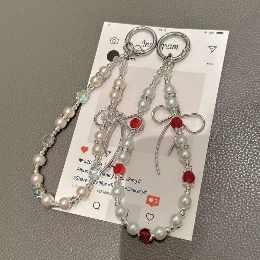 with Strap Lanyard Pearl Pad Bow Faux Phone