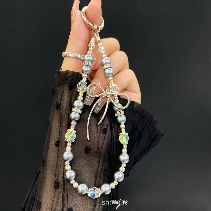 with Strap Lanyard Pearl Pad Bow Faux Phone