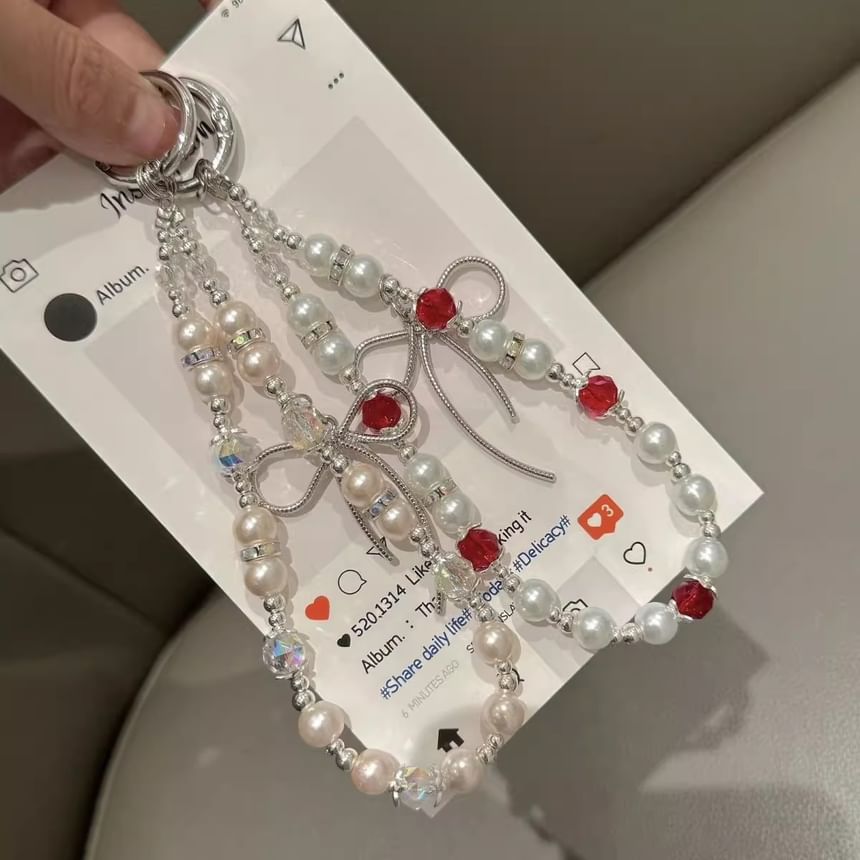 with Strap Lanyard Pearl Pad Bow Faux Phone