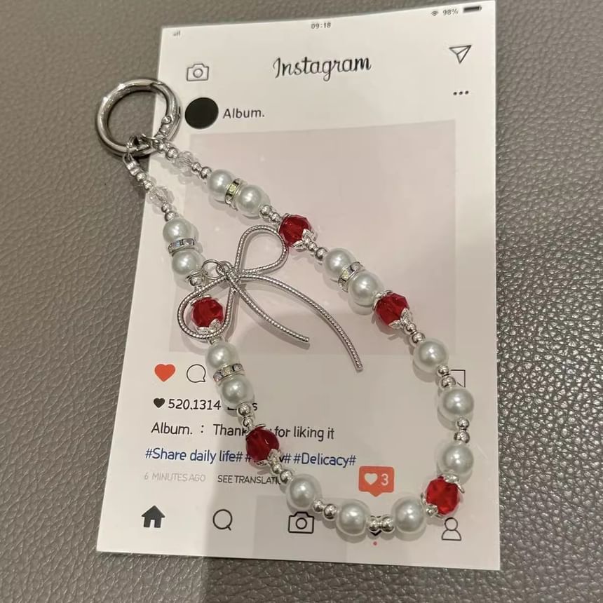 with Strap Lanyard Pearl Pad Bow Faux Phone