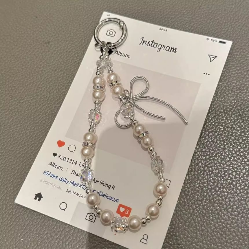 with Strap Lanyard Pearl Pad Bow Faux Phone