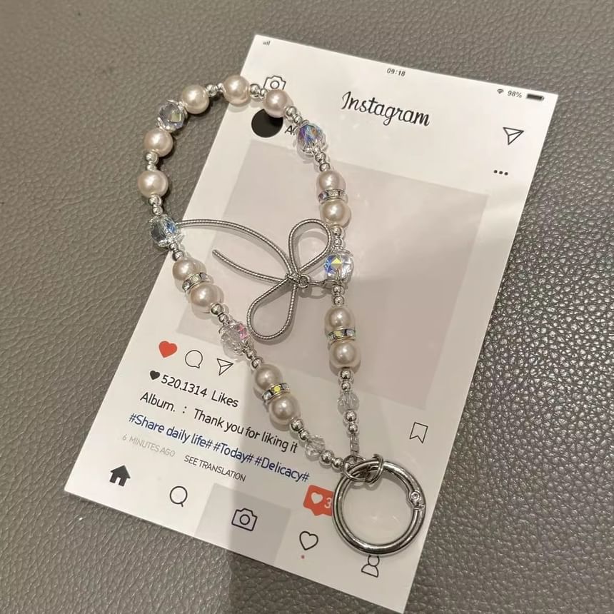 with Strap Lanyard Pearl Pad Bow Faux Phone