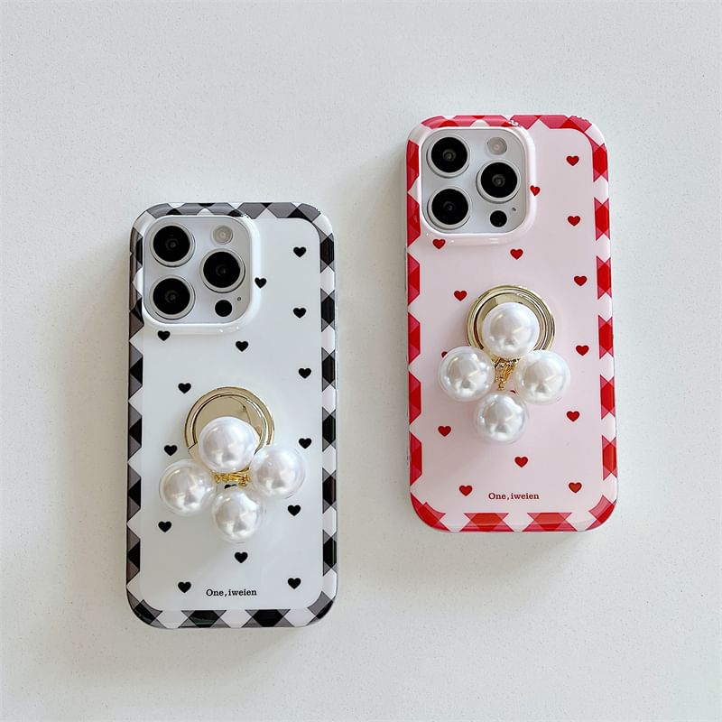 Case / Pearl Faux Phone Set Heart Ring Finger