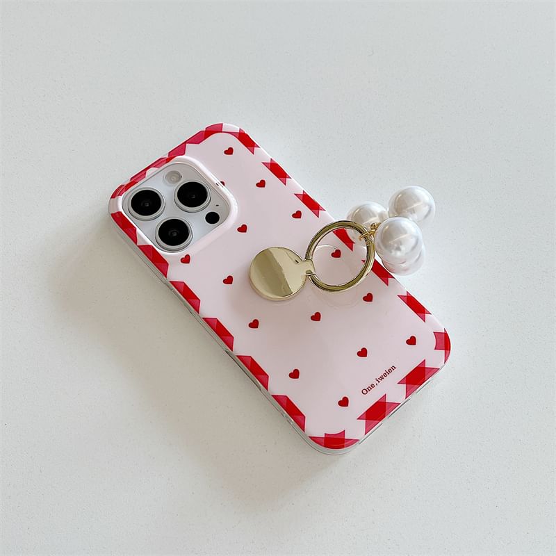 Case / Pearl Faux Phone Set Heart Ring Finger