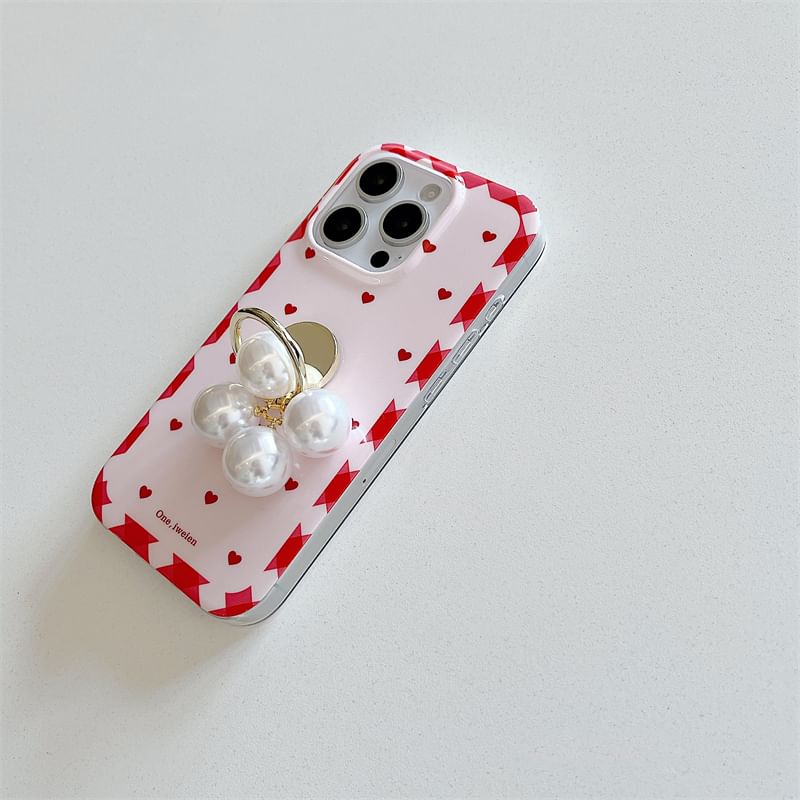 Case / Pearl Faux Phone Set Heart Ring Finger