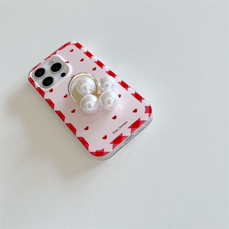 Case / Pearl Faux Phone Set Heart Ring Finger