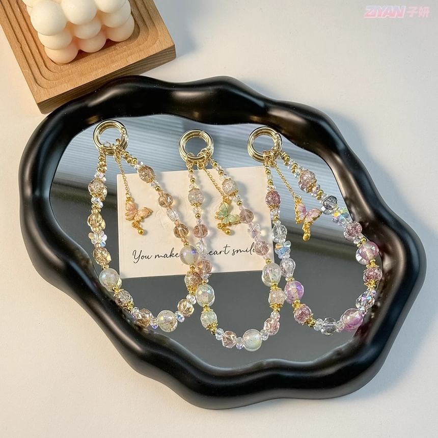 Butterfly Lanyard Crystal Pad Phone with Strap Faux