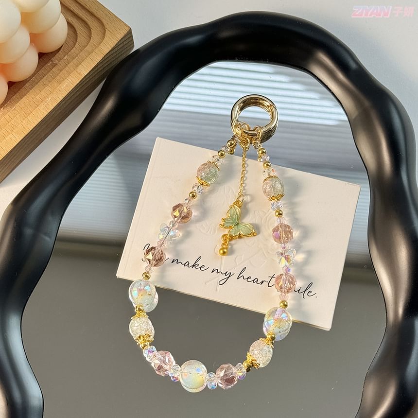 Butterfly Lanyard Crystal Pad Phone with Strap Faux