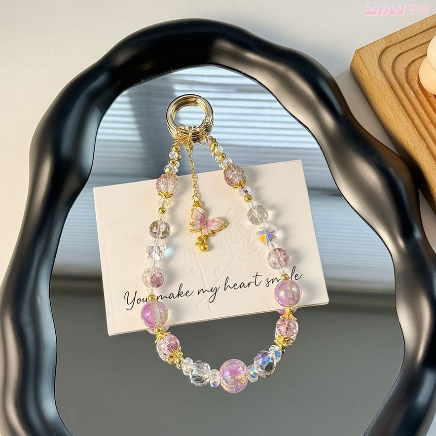 Butterfly Lanyard Crystal Pad Phone with Strap Faux