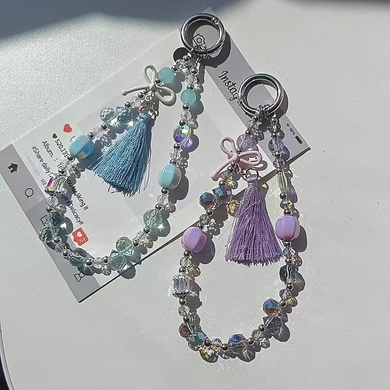 Pad Crystal Bow Strap with Lanyard Phone Faux