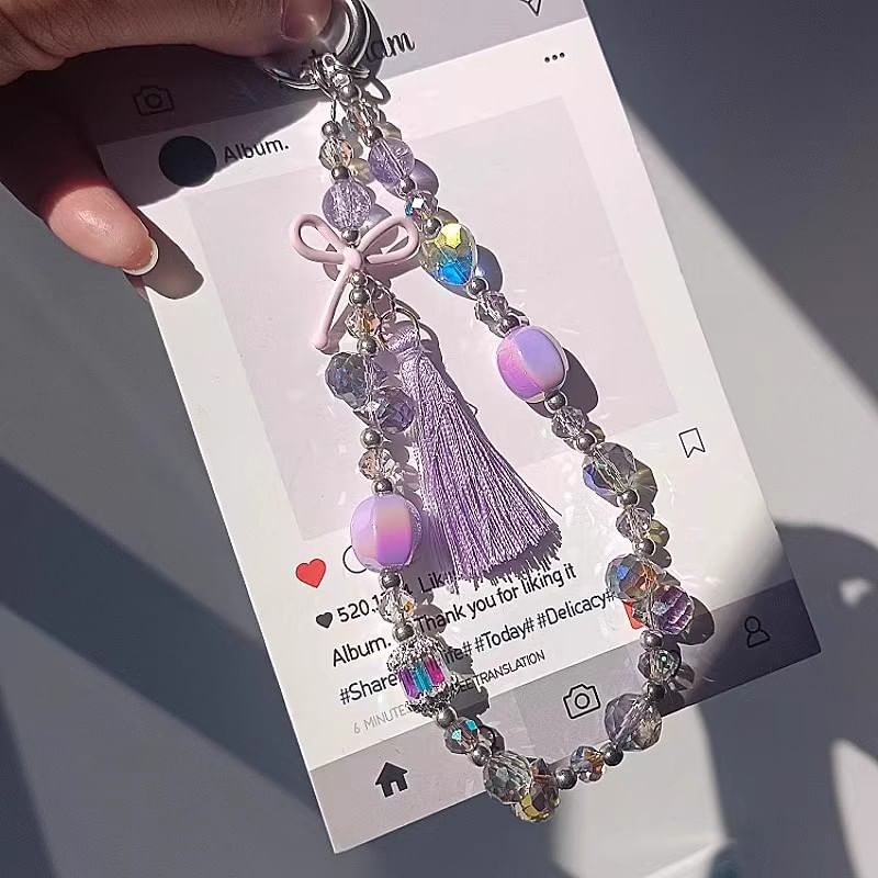 Pad Crystal Bow Strap with Lanyard Phone Faux