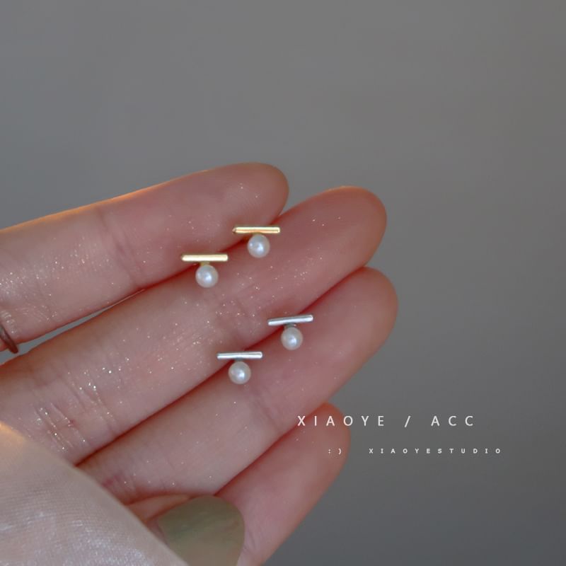 Faux Sterling Earring S925 Silver Stud Pearl