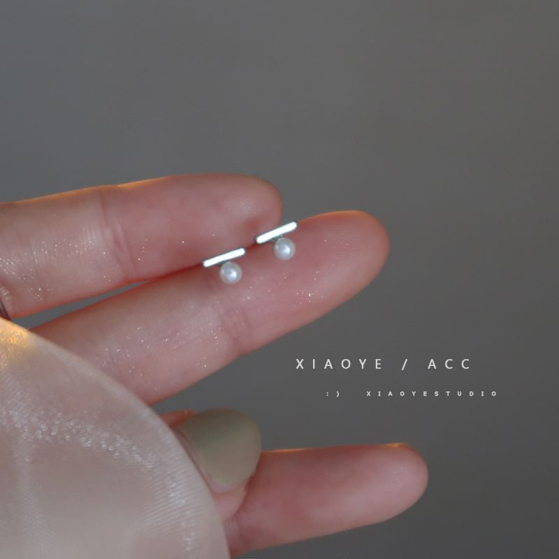 Faux Sterling Earring S925 Silver Stud Pearl