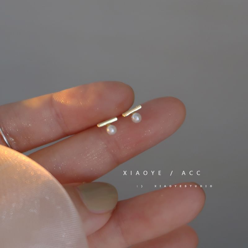 Faux Sterling Earring S925 Silver Stud Pearl