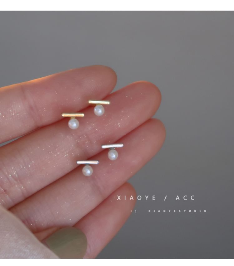 Faux Sterling Earring S925 Silver Stud Pearl