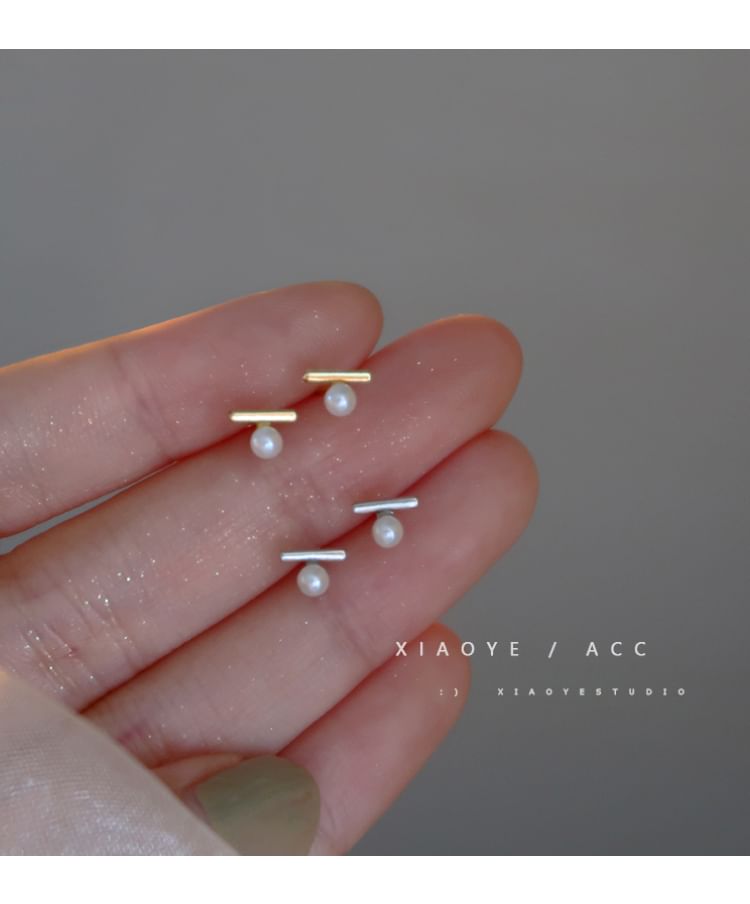 Faux Sterling Earring S925 Silver Stud Pearl