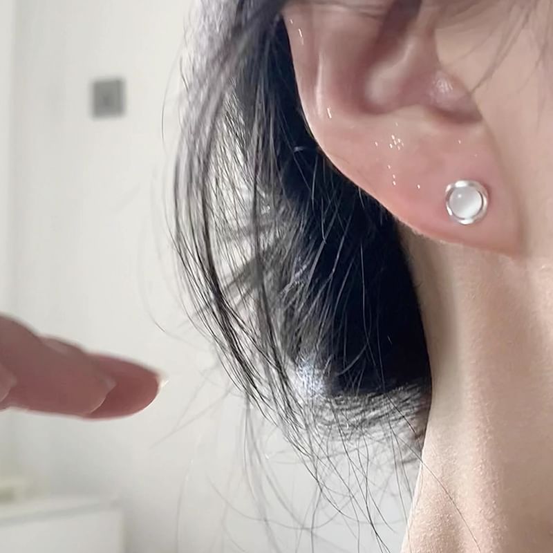 Earring Stone Alloy Cat Eye Faux Stud