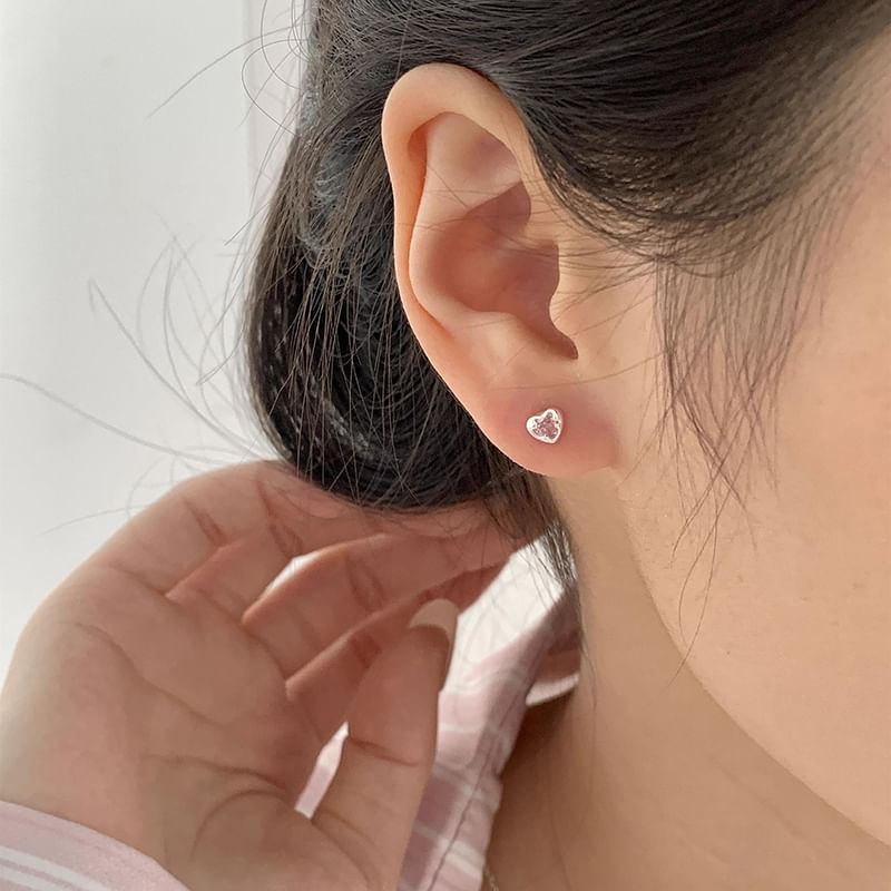 Heart Rhinestone Earring Alloy Stud