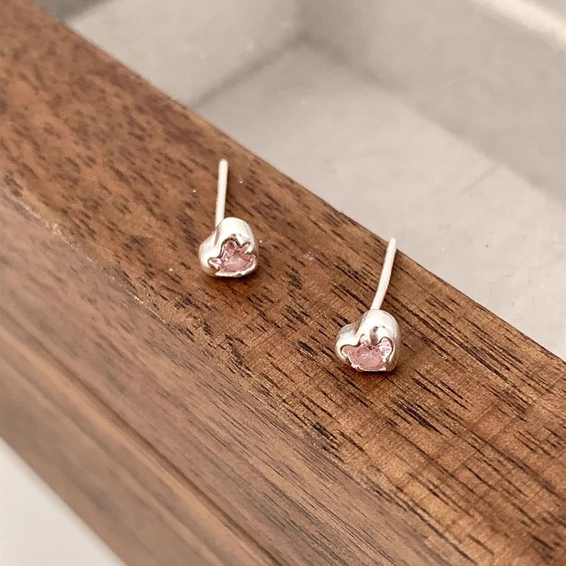 Heart Rhinestone Earring Alloy Stud
