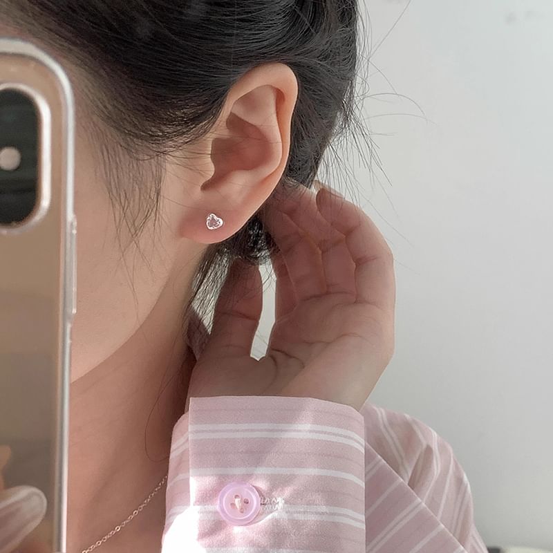 Heart Rhinestone Earring Alloy Stud