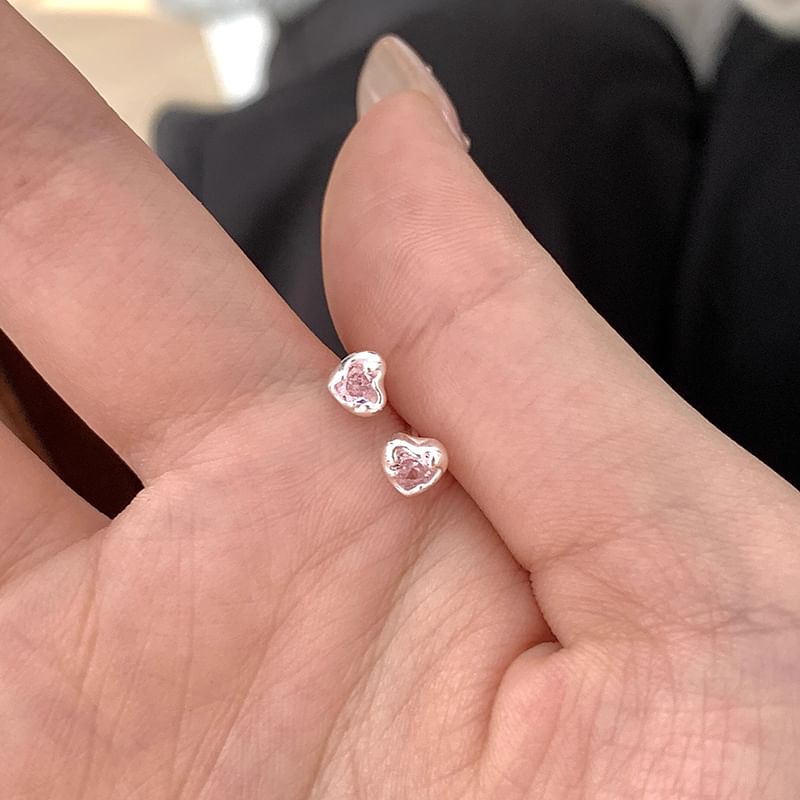 Heart Rhinestone Earring Alloy Stud