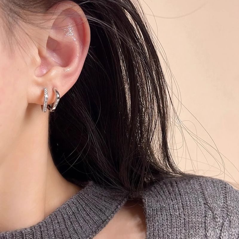 Polished Square / Earring Huggie Rhinestone Alloy