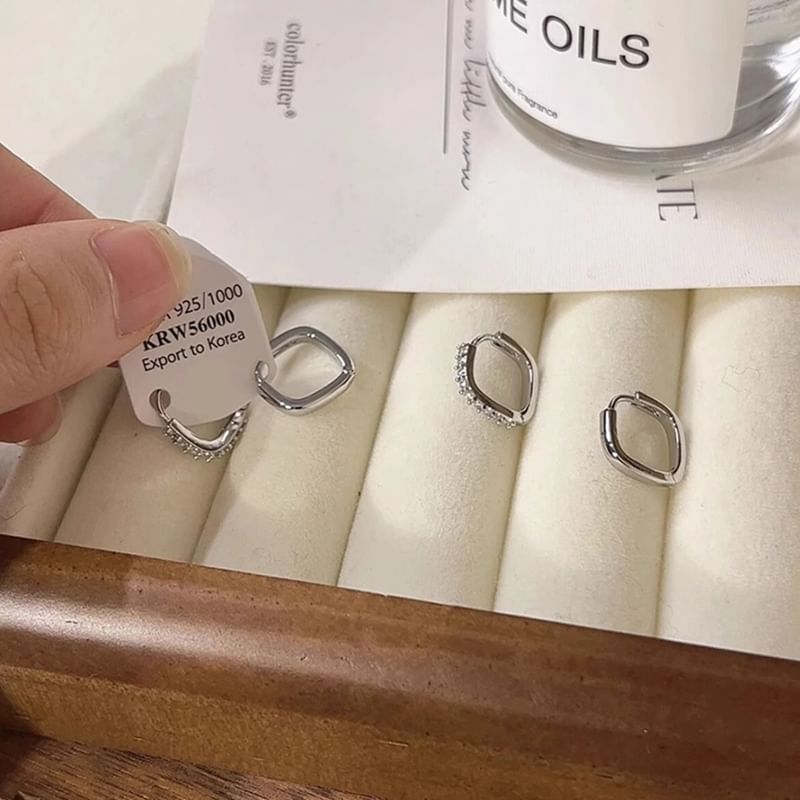 Polished Square / Earring Huggie Rhinestone Alloy