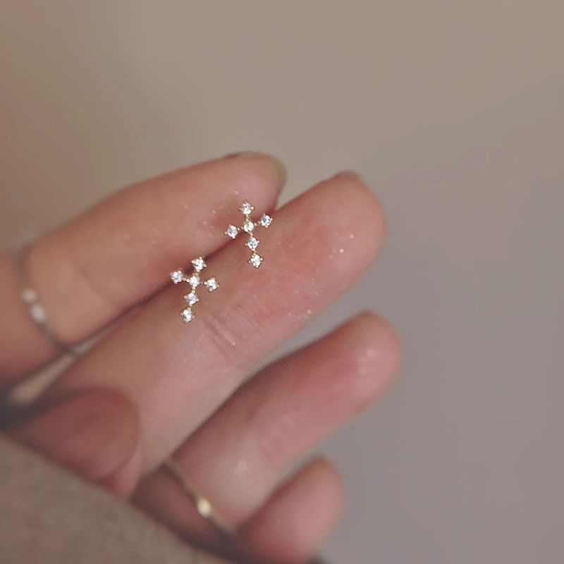 Stud Rhinestone Earring Cross Alloy