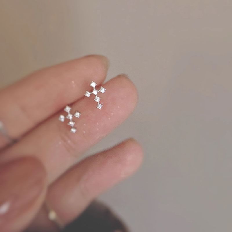 Stud Rhinestone Earring Cross Alloy