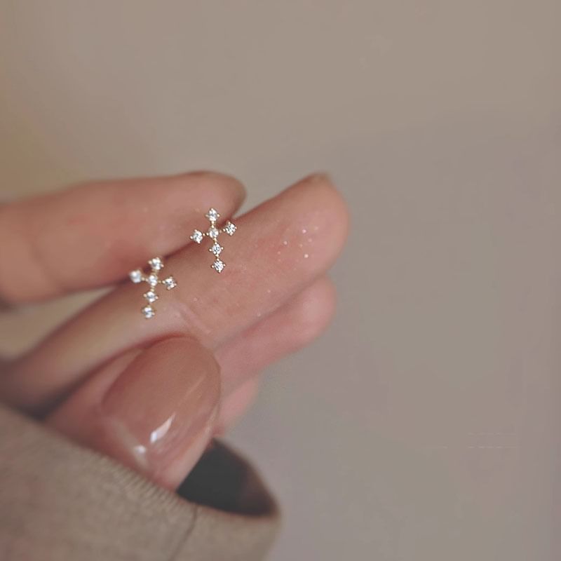 Stud Rhinestone Earring Cross Alloy